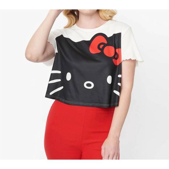 NEW SMAK PARLOUR hello kitty boxy crop t-shirt top in black/white - Picture 1 of 4